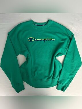 Champion Green Cotton Vintage Style Athletic Crewneck Retro Size Medium Sweater